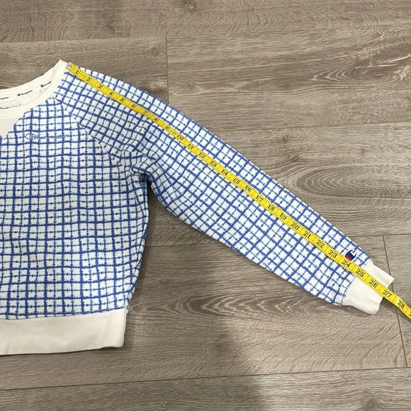 Champion Cropped Crewneck Sweatshirt Blue White Windowpane Checked S - Picture 9 of 15
